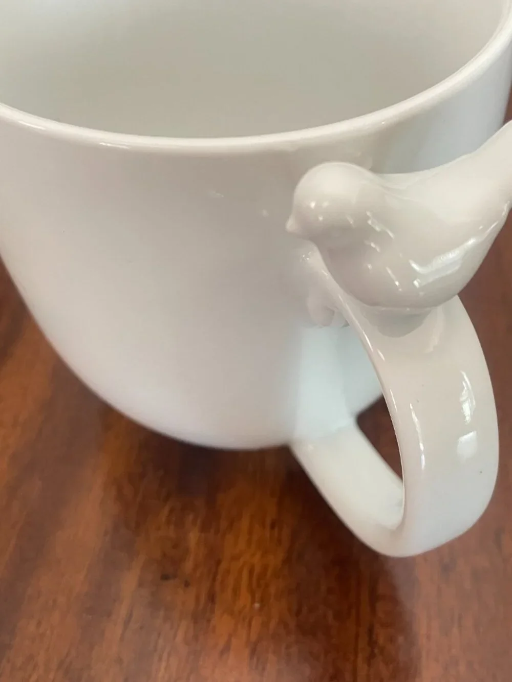 Vtg Pier 1 Imports White Porcelain Mug w/ Bird Handle 4.5